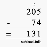 Calculate 205 minus 74 using long subtraction Calculate 205 minus 74 using long subtraction