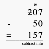 Calculate 207 minus 50 using long subtraction Calculate 207 minus 50 using long subtraction