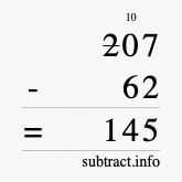 Calculate 207 minus 62 using long subtraction Calculate 207 minus 62 using long subtraction