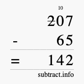 Calculate 207 minus 65 using long subtraction