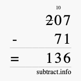 Calculate 207 minus 71 using long subtraction