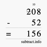 Calculate 208 minus 52 using long subtraction