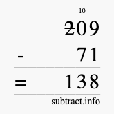 Calculate 209 minus 71 using long subtraction