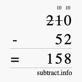 Calculate 210 minus 52 using long subtraction
