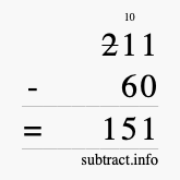 Calculate 211 minus 60 using long subtraction