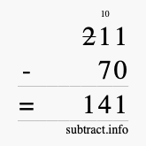Calculate 211 minus 70 using long subtraction