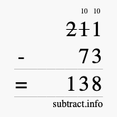 Calculate 211 minus 73 using long subtraction