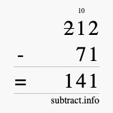 Calculate 212 minus 71 using long subtraction