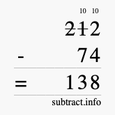 Calculate 212 minus 74 using long subtraction Calculate 212 minus 74 using long subtraction