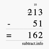 Calculate 213 minus 51 using long subtraction Calculate 213 minus 51 using long subtraction