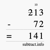 Calculate 213 minus 72 using long subtraction Calculate 213 minus 72 using long subtraction