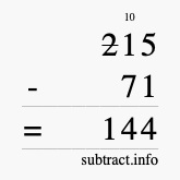 Calculate 215 minus 71 using long subtraction