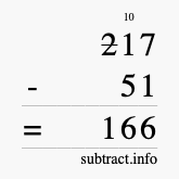 Calculate 217 minus 51 using long subtraction Calculate 217 minus 51 using long subtraction