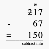Calculate 217 minus 67 using long subtraction Calculate 217 minus 67 using long subtraction