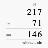 Calculate 217 minus 71 using long subtraction