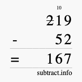 Calculate 219 minus 52 using long subtraction