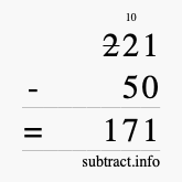 Calculate 221 minus 50 using long subtraction Calculate 221 minus 50 using long subtraction