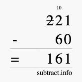 Calculate 221 minus 60 using long subtraction Calculate 221 minus 60 using long subtraction