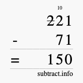 Calculate 221 minus 71 using long subtraction