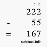 Calculate 222 minus 55 using long subtraction