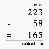 Calculate 223 minus 58 using long subtraction