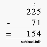 Calculate 225 minus 71 using long subtraction