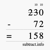 Calculate 230 minus 72 using long subtraction