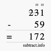 Calculate 231 minus 59 using long subtraction Calculate 231 minus 59 using long subtraction