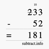 Calculate 233 minus 52 using long subtraction