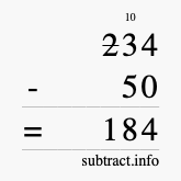 Calculate 234 minus 50 using long subtraction Calculate 234 minus 50 using long subtraction
