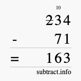 Calculate 234 minus 71 using long subtraction