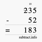 Calculate 235 minus 52 using long subtraction