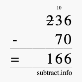 Calculate 236 minus 70 using long subtraction Calculate 236 minus 70 using long subtraction