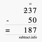 Calculate 237 minus 50 using long subtraction Calculate 237 minus 50 using long subtraction