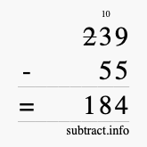 Calculate 239 minus 55 using long subtraction
