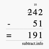 Calculate 242 minus 51 using long subtraction