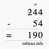 Calculate 244 minus 54 using long subtraction
