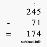 Calculate 245 minus 71 using long subtraction