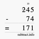 Calculate 245 minus 74 using long subtraction