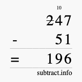 Calculate 247 minus 51 using long subtraction