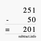 Calculate 251 minus 50 using long subtraction Calculate 251 minus 50 using long subtraction