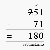 Calculate 251 minus 71 using long subtraction