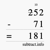 Calculate 252 minus 71 using long subtraction