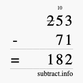 Calculate 253 minus 71 using long subtraction
