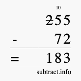 Calculate 255 minus 72 using long subtraction Calculate 255 minus 72 using long subtraction