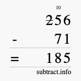 Calculate 256 minus 71 using long subtraction