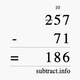 Calculate 257 minus 71 using long subtraction