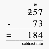 Calculate 257 minus 73 using long subtraction