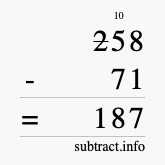Calculate 258 minus 71 using long subtraction