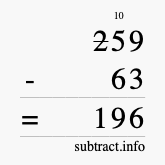 Calculate 259 minus 63 using long subtraction Calculate 259 minus 63 using long subtraction